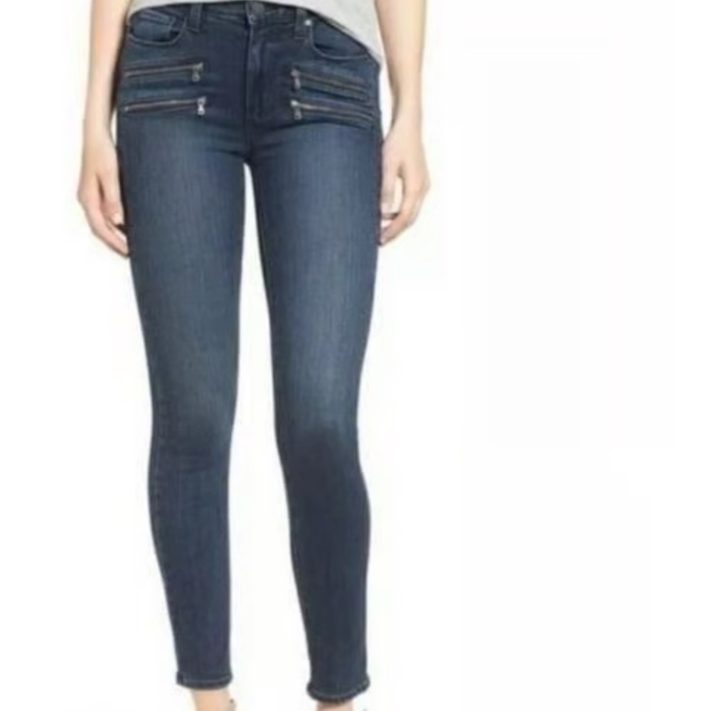 PAIGE Edgemont Transcend Dark Wash Low Rise Skinny Ankle Moto Jeans SZ 27